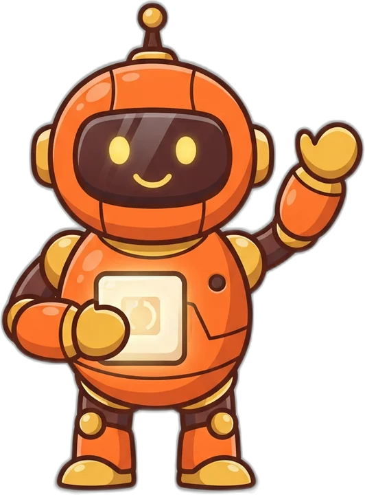 Niner, the 9K Club robot, waving and holding a tile